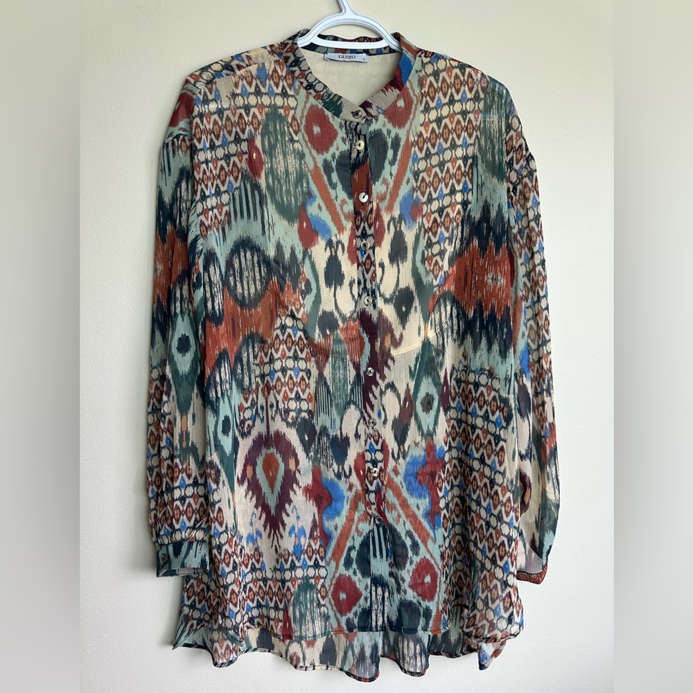 Gusto Size 2 Multicolor tunic Patterned Women's Top